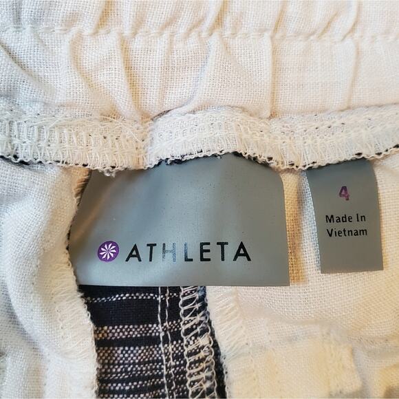 Athleta Jacquard Sandbar Shortie 100% Linen Striped Shorts Women's Size 4 Navy - Picture 10 of 16